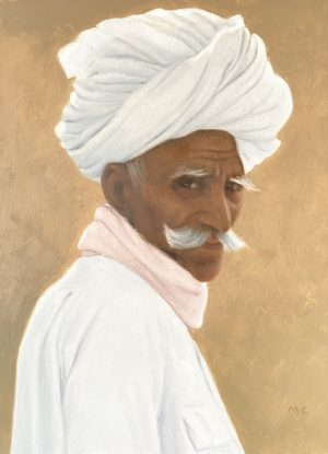 Rajasthani Man with White Turban Indian Art Oil Painting