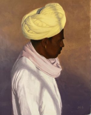 Rajasthani Man with Yellow Turban Indian Art Oil Painting