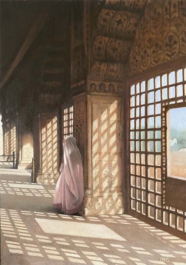Oil Painting Rajasthani Woman in Interior - Mark Clark's Art By Medium 1
