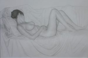 Amanda reclining on sofa - Mark Clark Fine Art