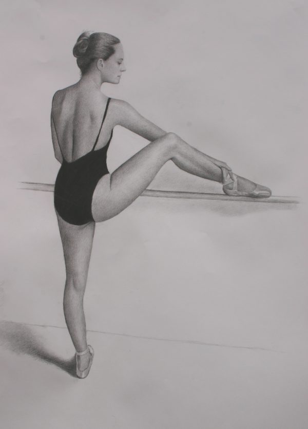 Ballet dancer stretching. Charcoal on paper