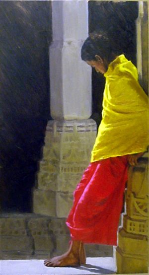 Boy in Jain Temple. Oil on Copper