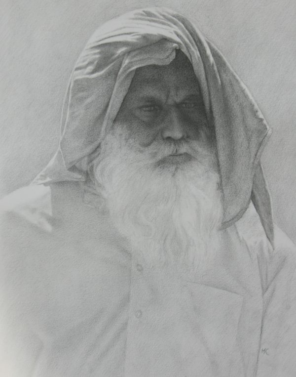 Copy of Rajasthani Man with white beard, Nawalgarh. Charcoal on paper