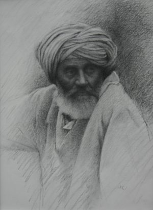 Indian Man, Delhi. Charcoal on paper.