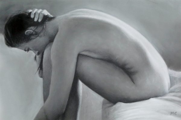 Nude Leaning Forward - Pastel on Paper