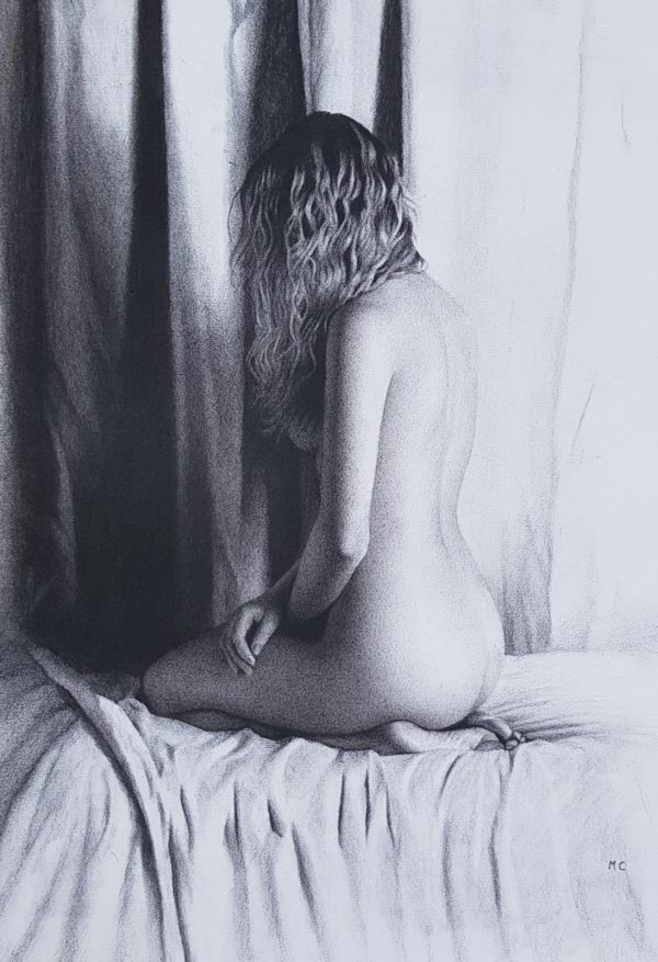 Nude with Drape - Charcoal on Paper