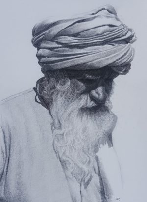 Rajasthani Man, Pushkar - Charcoal on Paper