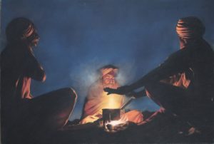 Rajasthani Men Around Campfire - Pastel on Paper