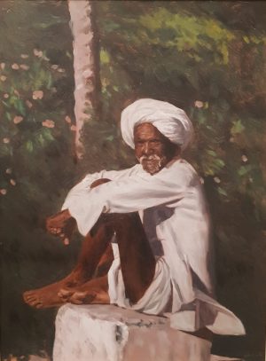 Seated Rajasthani Man - Oil on Copper