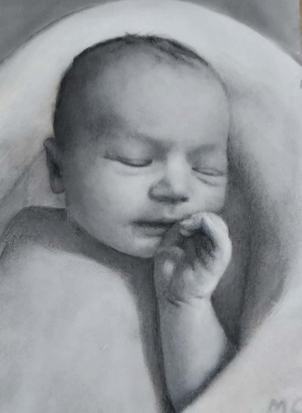 Sleeping Baby Charcoal Drawing Mark Clark Fine Art