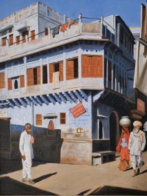 Street Scene, Jodhpur - Oil on Board