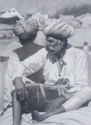 Two Rajasthani Men, Pushkar - Charcoal